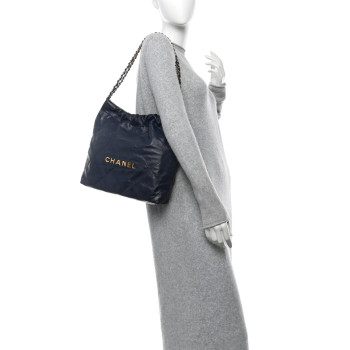 CHANEL Shiny Calfskin Quilted Small Chanel 22 Navy