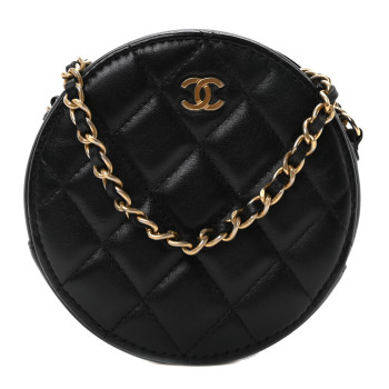 CHANEL Lambskin Quilted Round Clutch With Chain Black
