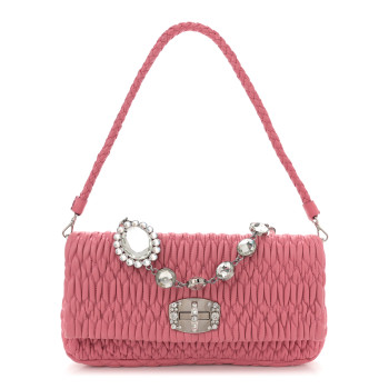 MIU MIU Nappa Matelasse Crystal Flap Clutch Pink Pomice