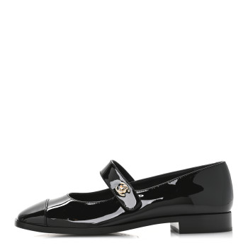CHANEL Patent Calfskin Mary Janes Flats 38 Black