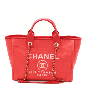 CHANEL Mixed Fibers Small Deauville Tote Red