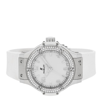 HUBLOT Stainless Steel Rubber Diamond Pave Bezel 38mm Big Bang Quartz Watch White 361.SE.2010.RW.1104