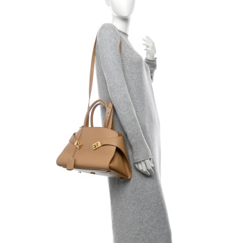 SALVATORE FERRAGAMO Natural Grain Calfskin Small Hug Bag Light Caramel