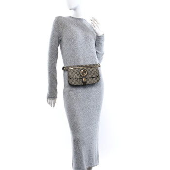 GUCCI GG Supreme Monogram Textured Dollar Calfskin Blondie Belt Bag Beige Ebony New Acero