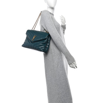 SAINT LAURENT Calfskin Y Quilted Monogram Medium Loulou Chain Satchel Sea Turquoise