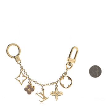 LOUIS VUITTON Brass Enamel Fleur De Monogram Bag Charm Chain Gold