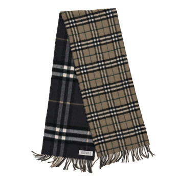 BURBERRY Cashmere Classic Check Fringe Scarf Beige Gray Green