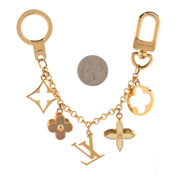 LOUIS VUITTON Brass Enamel Fleur De Monogram Bag Charm Chain Gold