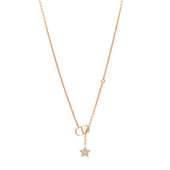 CHRISTIAN DIOR Metal Crystal Petit CD Necklace Rose Gold