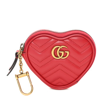 GUCCI Calfskin Matelasse Chevron GG Marmont Heart Coin Purse Romantic Cerise
