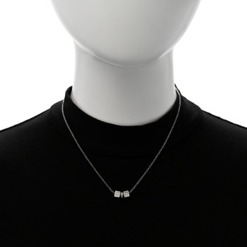 CHRISTIAN DIOR Crystal CD Cube Pendant Necklace Silver