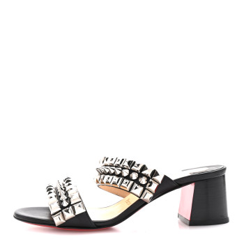 CHRISTIAN LOUBOUTIN Calfskin Studded Tina Goes Mad 55 Slide Sandals 36.5 Black