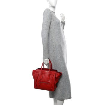 CELINE Drummed Calfskin Micro Luggage Red