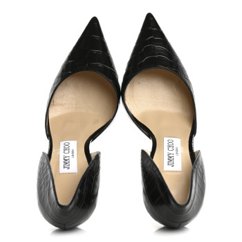 JIMMY CHOO Calfskin Crocodile Embossed Addison d'Orsay Pump 38 Black