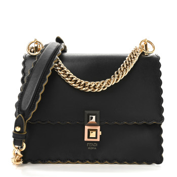 FENDI Vitello Liberty Scalloped Studded Small Kan I Shoulder Bag Black