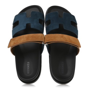 HERMES Suede Goatskin Womens Chypre Sandals 38.5 Vert Mousse Naturel