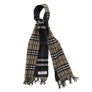 BURBERRY Cashmere Classic Check Fringe Scarf Beige Gray Green