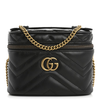 GUCCI Calfskin Matelasse Chevron Mini GG Marmont Top Handle Bag Black