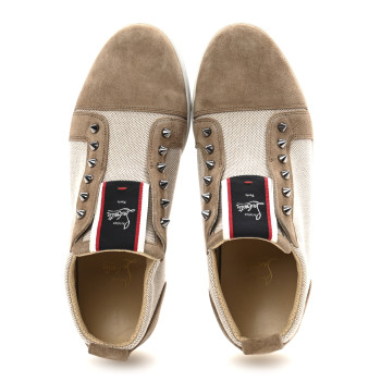 CHRISTIAN LOUBOUTIN Suede Canvas Mens Fique A Vontade Sneakers 45 Beige