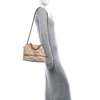 CHANEL Lambskin Quilted Large Chanel 19 Flap Beige