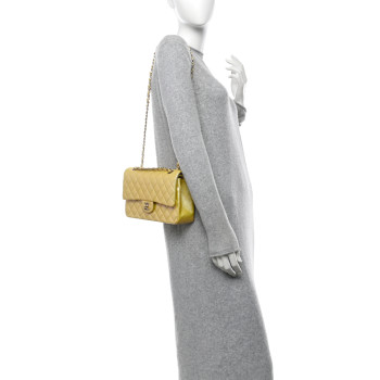 CHANEL Iridescent Caviar Quilted Medium Double Flap Yellow