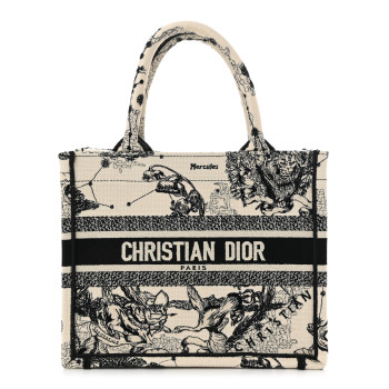CHRISTIAN DIOR Canvas Embroidered Small Zodiac Toile De Jouy Book Tote Latte