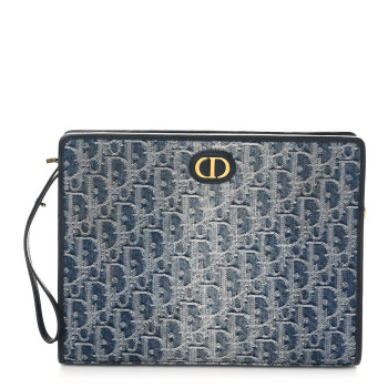 CHRISTIAN DIOR Denim Jacquard Oblique 30 Montaigne Dea Pouch  Blue