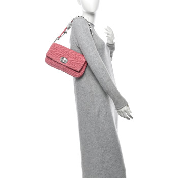 MIU MIU Nappa Matelasse Crystal Flap Clutch Pink Pomice