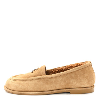 CHANEL Suede Calfskin CC Loafers 37 Dark Beige