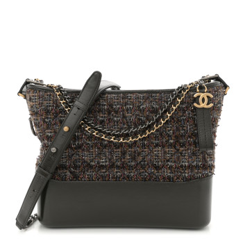 CHANEL Tweed Calfskin Medium Gabrielle Hobo Brown