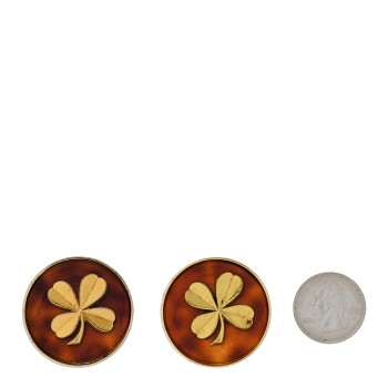 CHANEL Resin CC Clover Clip On Earrings Brown Gold