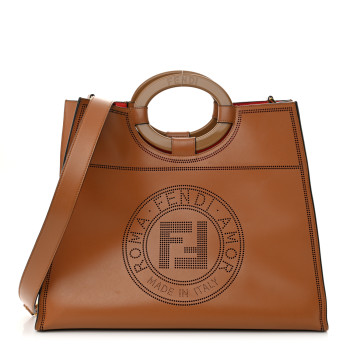 FENDI Vitello Liberty Plexiglass Stamp Patch Perforated Medium Runaway Shopper Tote Nocciola