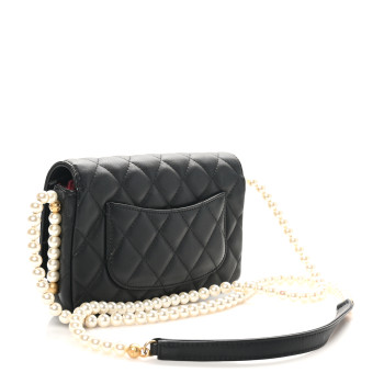 CHANEL Calfskin Quilted Pearl Wallet On Chain WOC Black