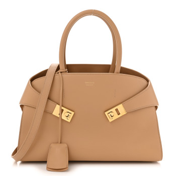 SALVATORE FERRAGAMO Natural Grain Calfskin Small Hug Bag Light Caramel