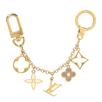 Brass Enamel Fleur De Monogram Bag Charm Chain Gold