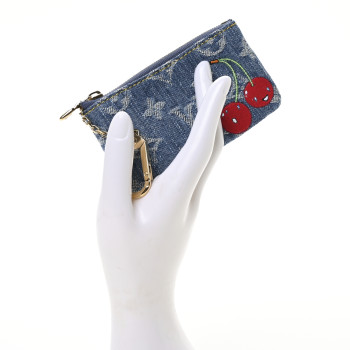 LOUIS VUITTON LV X TM Monogram Denim Cerises Key Pouch Blue