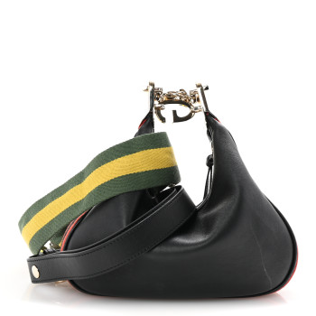 GUCCI Aria Calfskin Web Small Attache Shoulder Bag Black