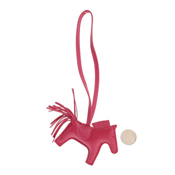 HERMES Milo Lambskin Grigri Rodeo Horse Bag Charm PM Rose Mexico