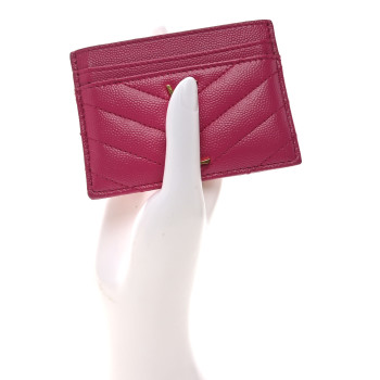 SAINT LAURENT Grain De Poudre Matelasse Chevron Monogram Credit Card Case Fuxia Couture
