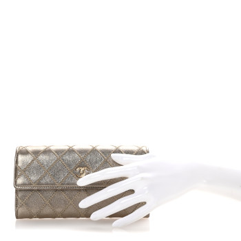 CHANEL Metallic Lambskin Quilted Stitch Large Gusset Flap Wallet Gold