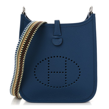 HERMES Taurillon Clemence Amazone Sangle Cavale Evelyne TPM Bleu Tie Nata Black Cacao