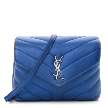 SAINT LAURENT Metallic Calfskin Y Quilted Monogram Toy Loulou Crossbody Bag Blue Royal