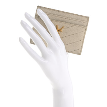 SAINT LAURENT Grain De Poudre Matelasse Chevron Monogram Credit Card Case Crema Soft