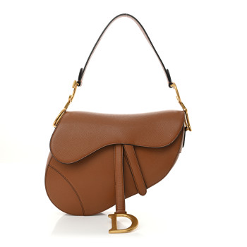 CHRISTIAN DIOR Grained Calfskin Saddle Bag Camello