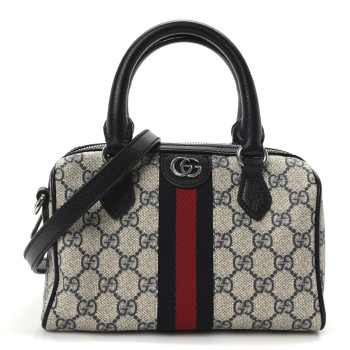 GUCCI GG Supreme Monogram Textured Dollar Calfskin Web Mini Ophidia Top Handle Bag Beige Blue