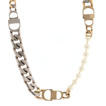 CHRISTIAN DIOR Metal Pearl Danseuse Etoile Chain Choker Necklace Gold Silver