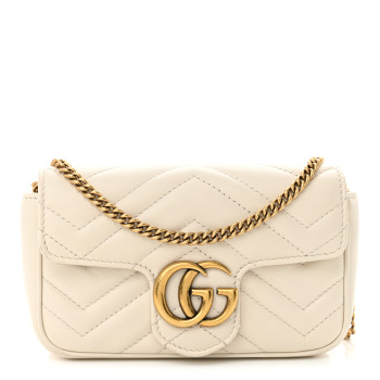 GUCCI Calfskin Matelasse Super Mini GG Marmont Shoulder Bag White