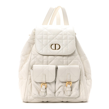 CHRISTIAN DIOR Lambskin Macrocannage Medium Caro Backpack White