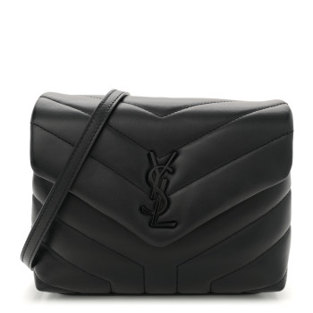 SAINT LAURENT Calfskin Y Quilted Monogram Monochrome Toy Loulou Crossbody Bag Black