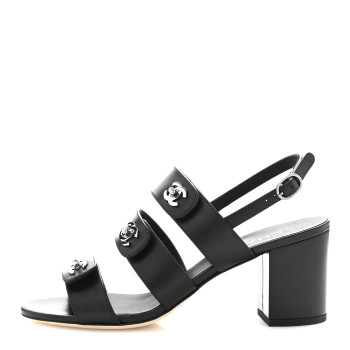 CHANEL Calfskin CC Turnlock Sandals 38 Black